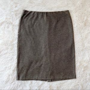 J. Jill brown brown pencil fall skirt elastic waist back slit office Sz S